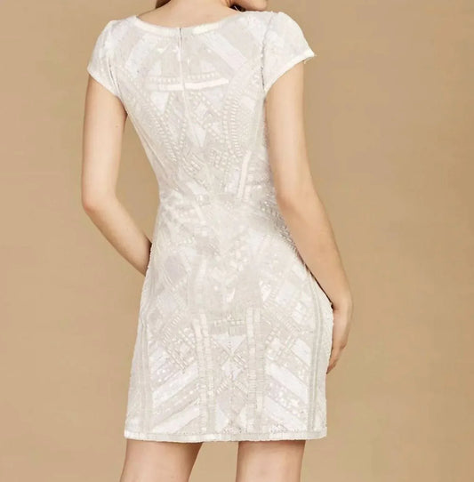 Lara - V-neck Beaded Bridal Mini Dress With Cap Sleeves - Rack Hunt
