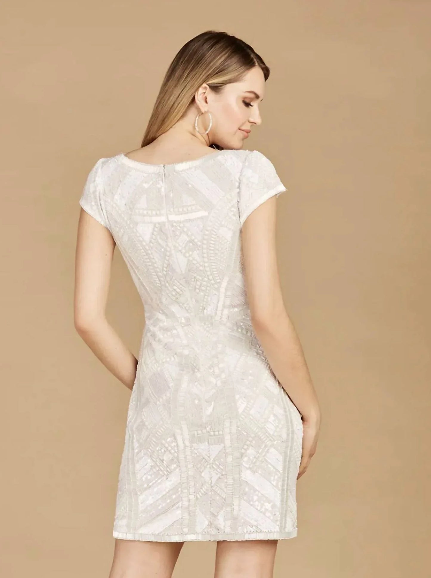 Lara - V-neck Beaded Bridal Mini Dress With Cap Sleeves - Rack Hunt