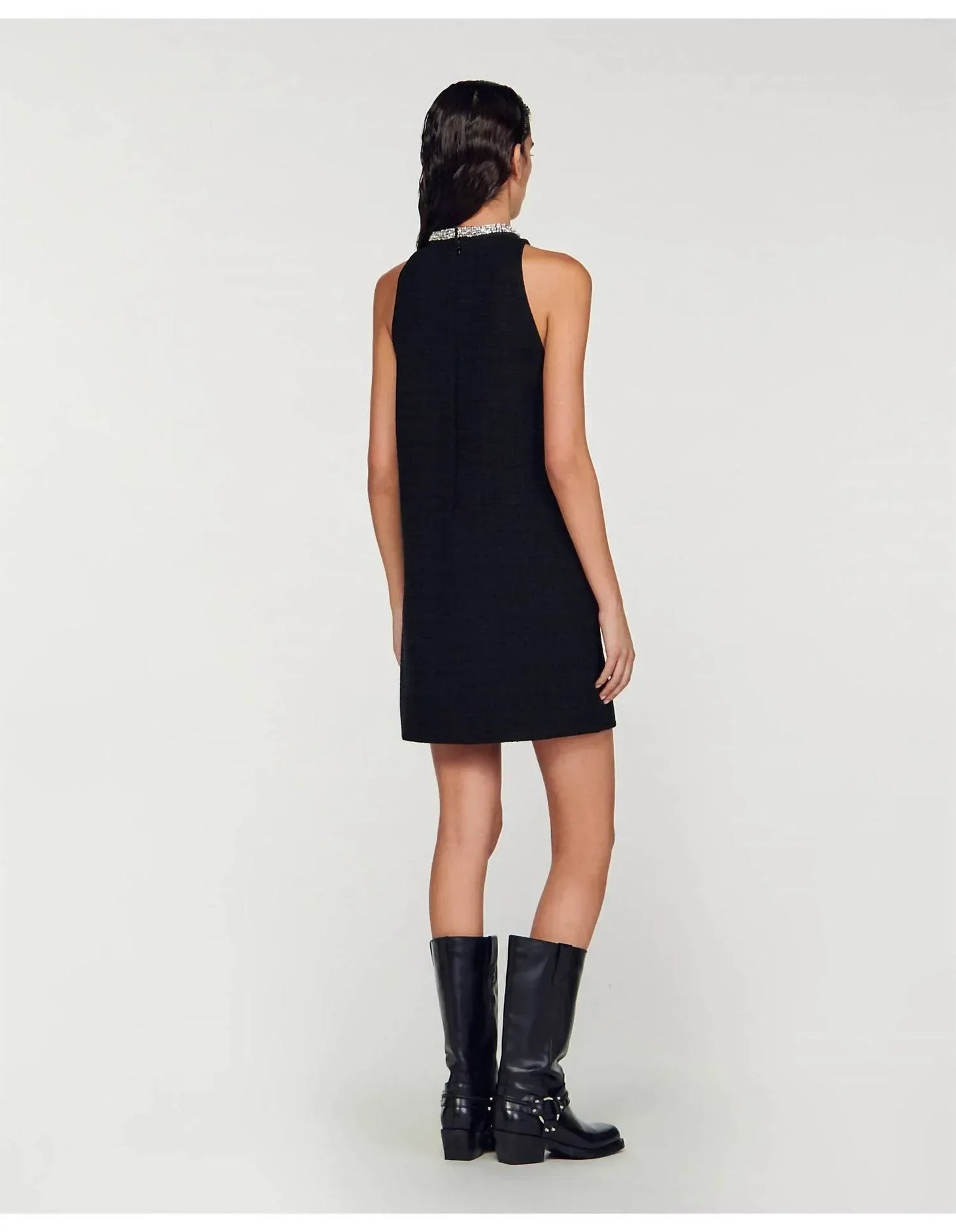 Sandro - Sleeveless Embellished Collar Cotton Mini Dress - Rack Hunt