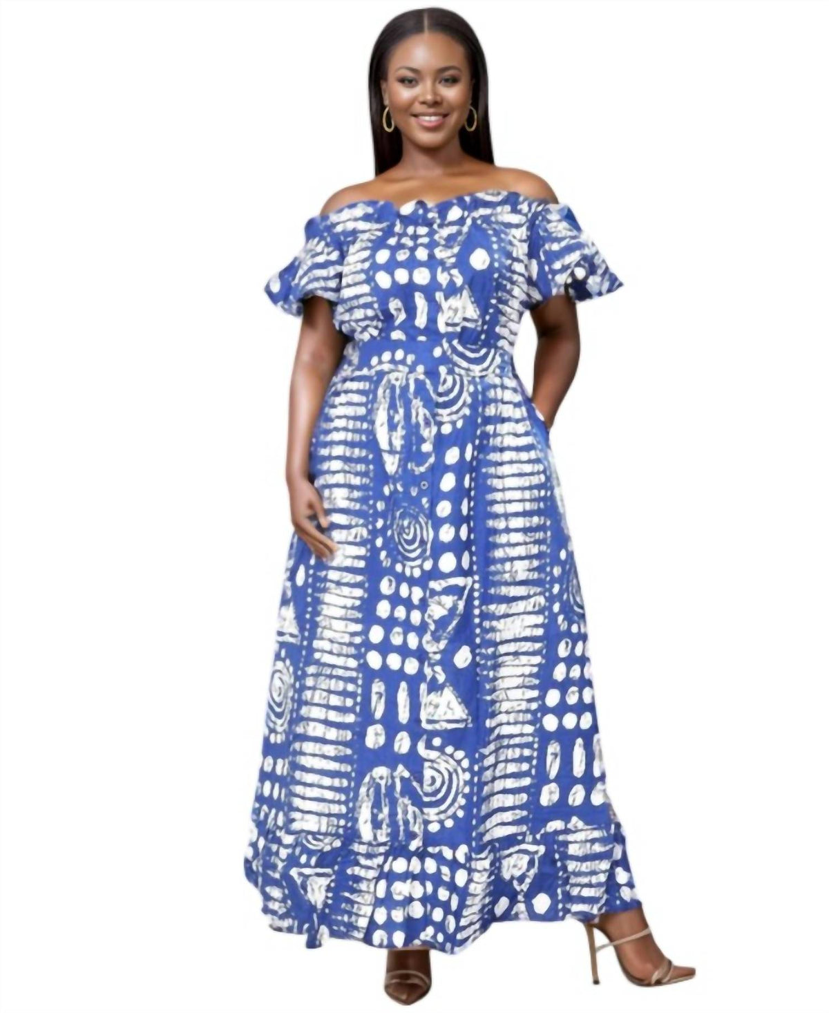 Off-shoulder Printed Maxi Dress