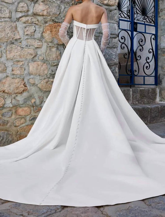 Satin Wedding Dress With Gauntlet Sleeve
