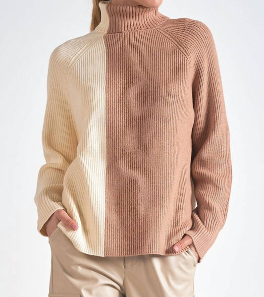 Sweater Turtleneck Colorblock Top