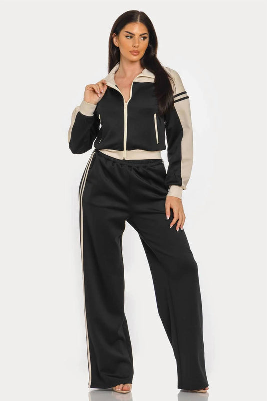 Colorblock Zip Up Jacket And Pants Set