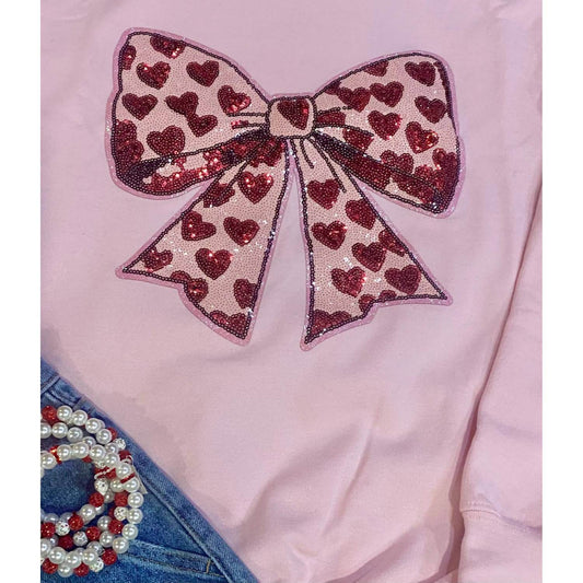 Trendy Tee Co. - Heart Bow Sequin Sweatshirt - Rack Hunt -