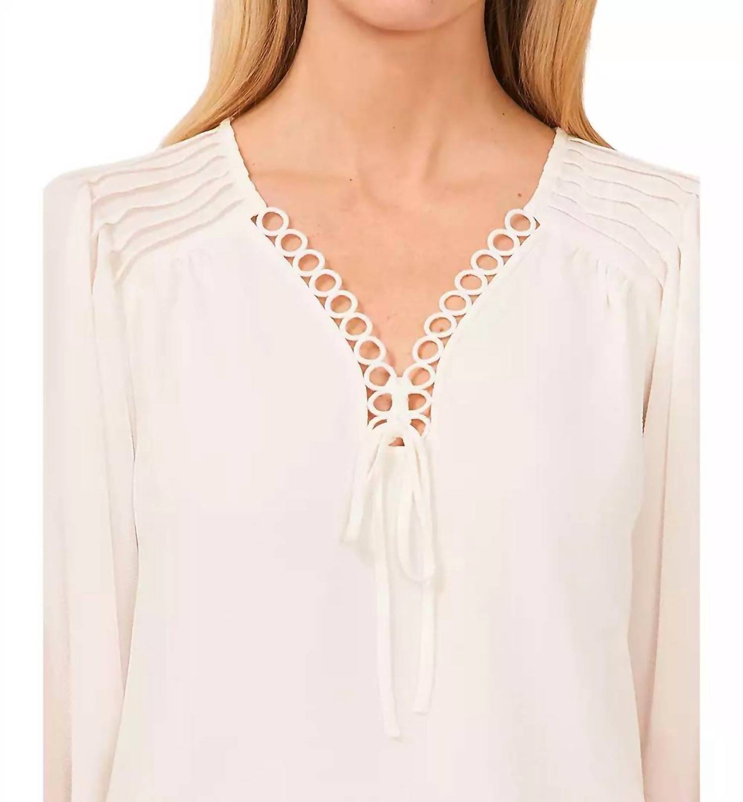 Long Sleeve Tie Up V-neck Blouse