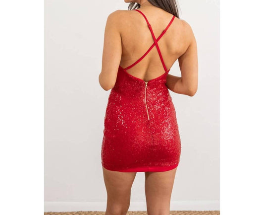Sequin Cowl Cross Back Mini Dress
