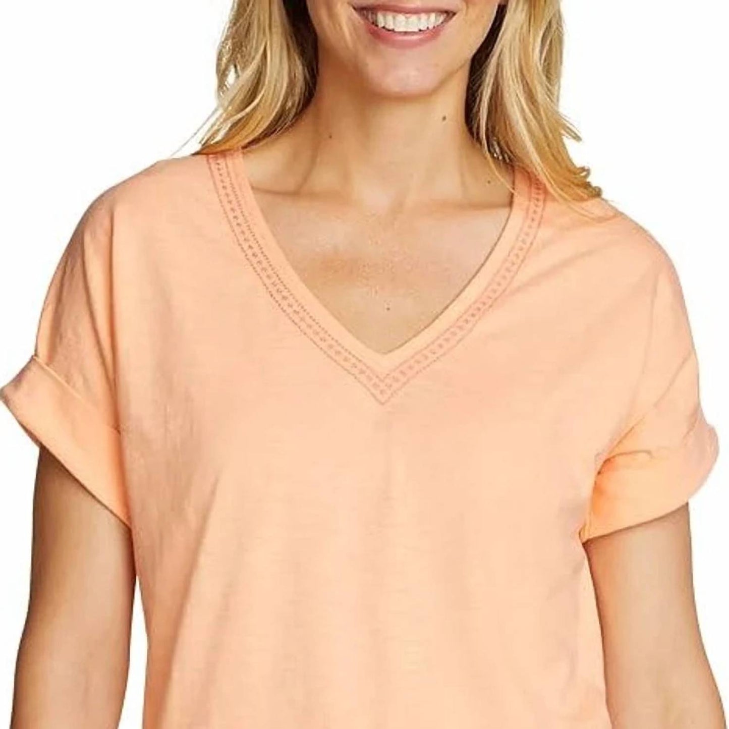 Short Sleeve Daisy Slub V-neck Cotton Tee