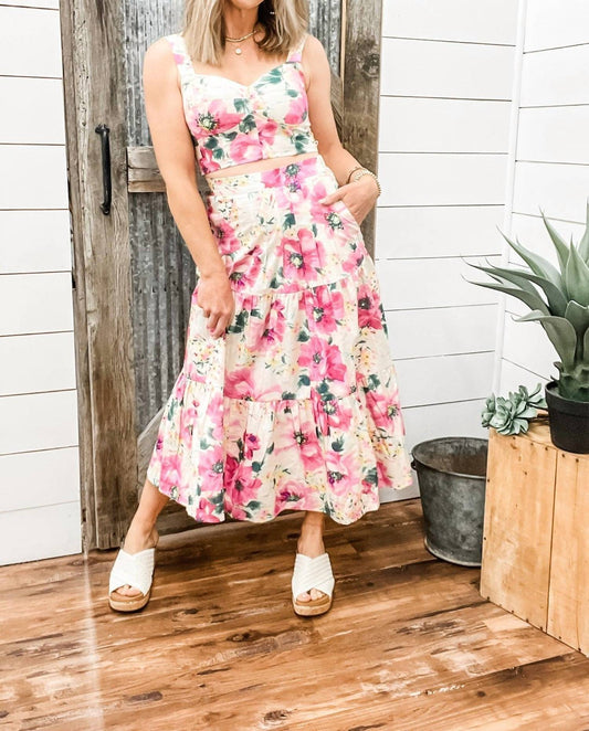 Flower Pattern Top & Prairie Skirt Set