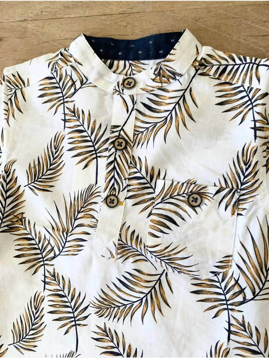 Copenhagen Delights - Boys' Palm Branches Printed Cotton/Linen Shirt - Rack Hunt -