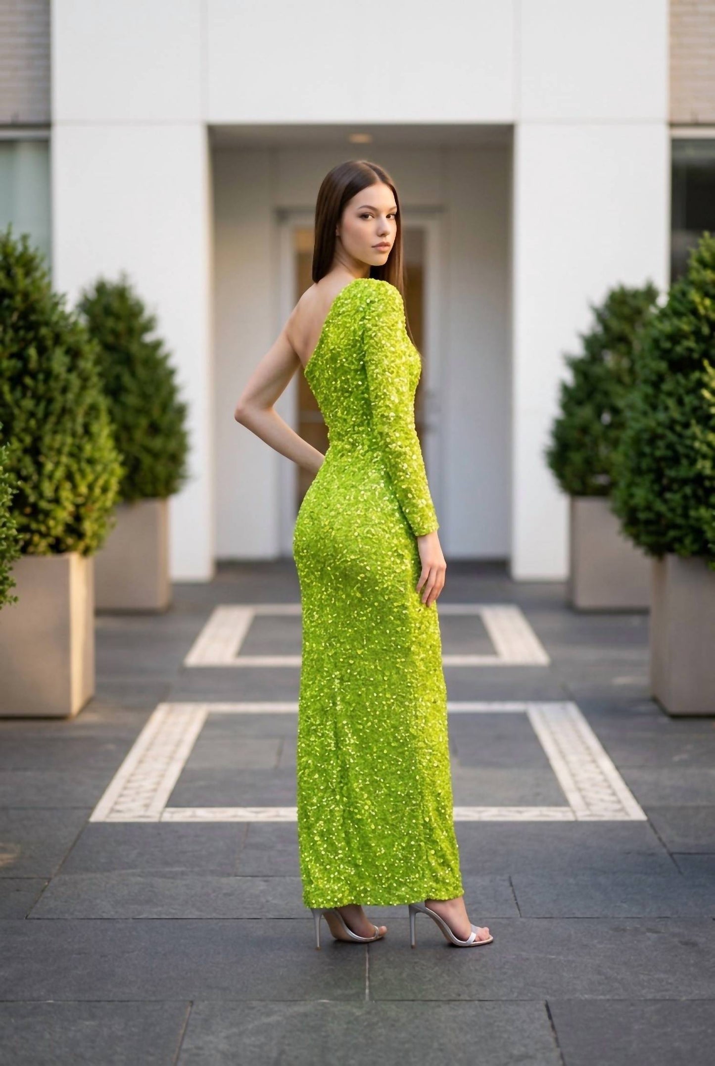 One Sleeve Sequined Dress