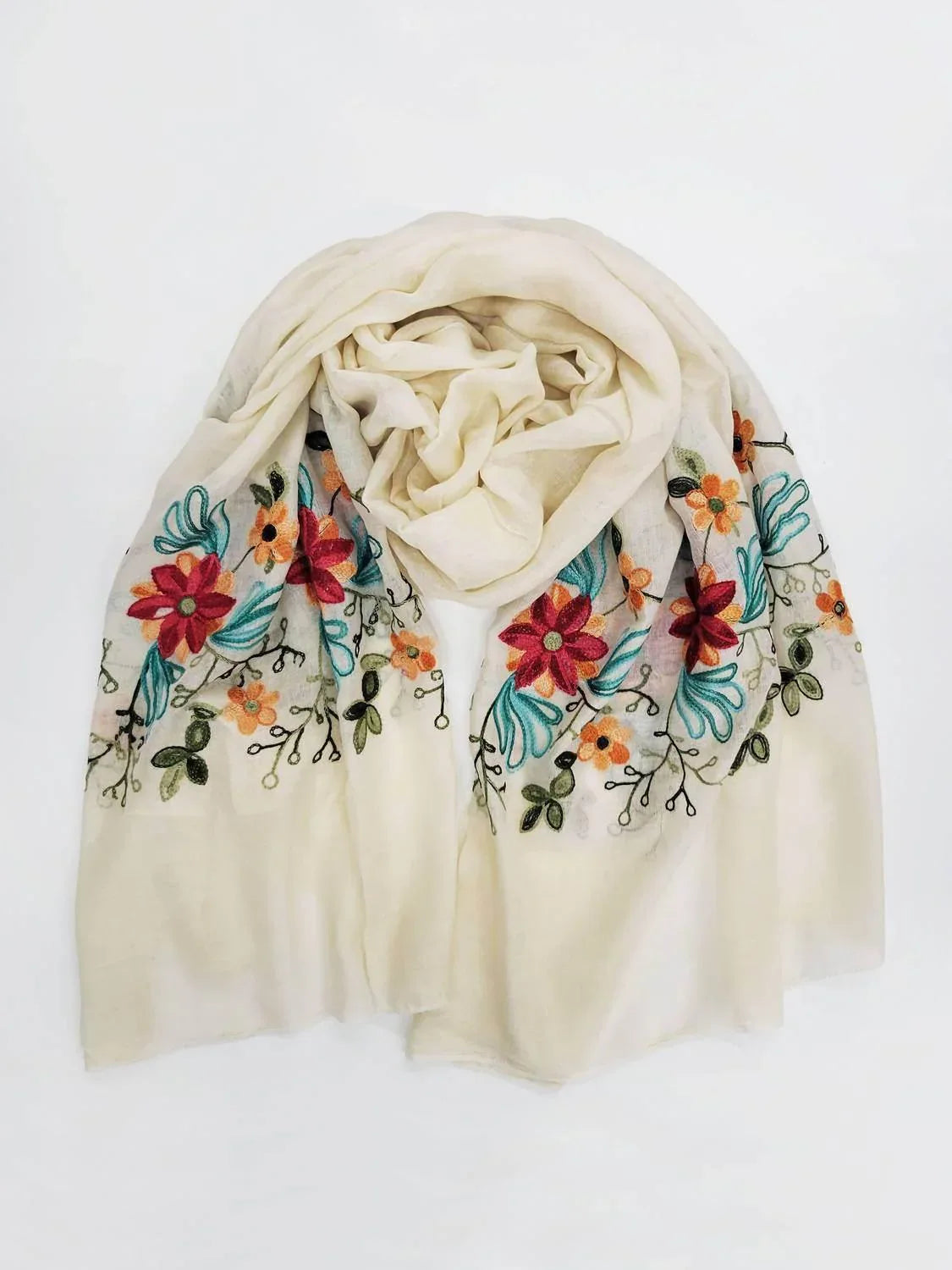 Raj Trading - Women's Pansy Embroidered Sheer Long Rectangle Scarf - Rack Hunt