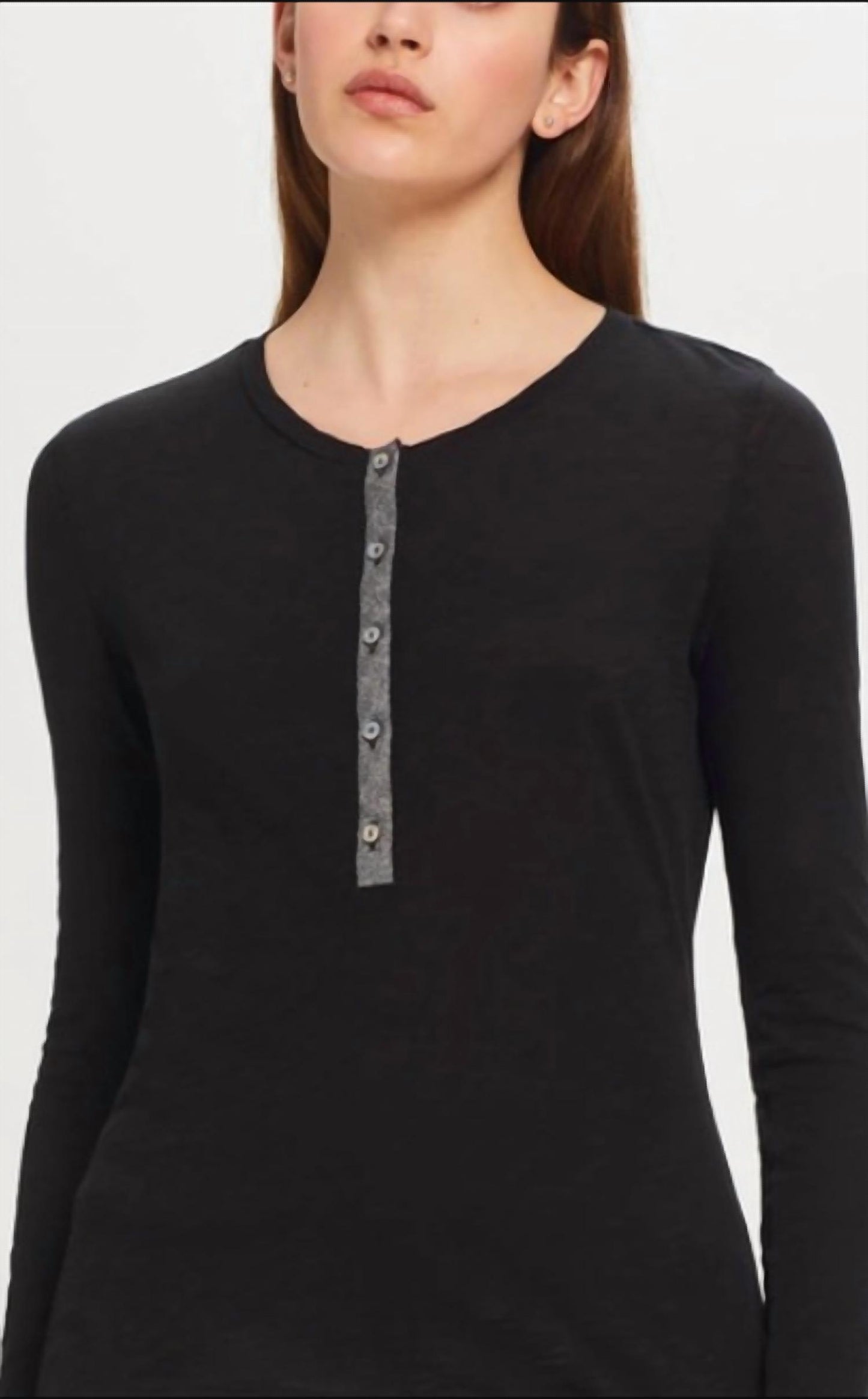 Metallic Long Sleeve Placket Top