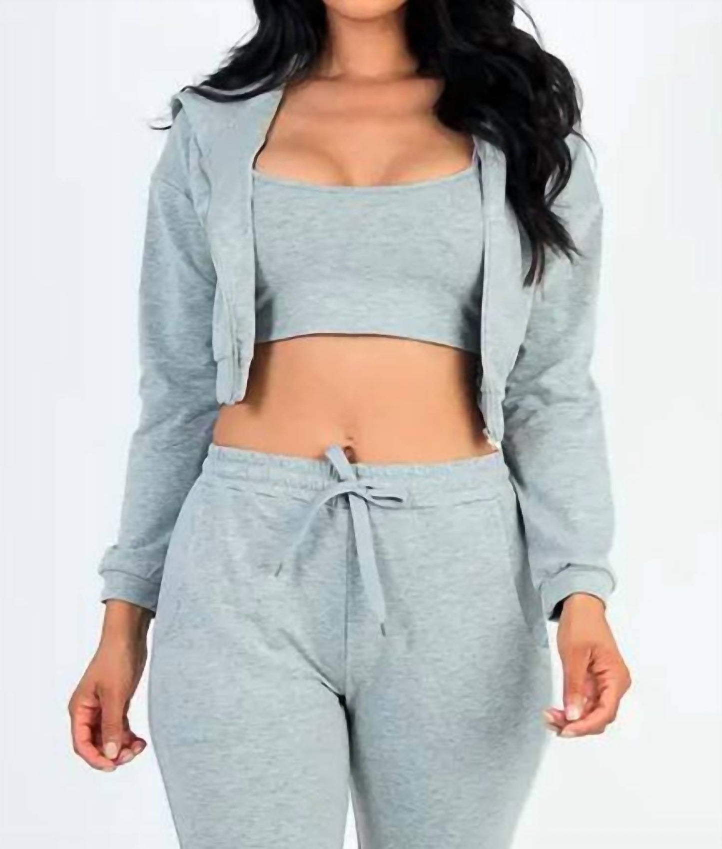 Cropped Cami With Zip-up Hoodie And Joggers Set