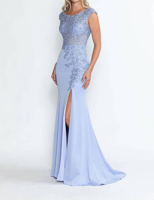Boat Neck Cap Sleeve Sheath Gown