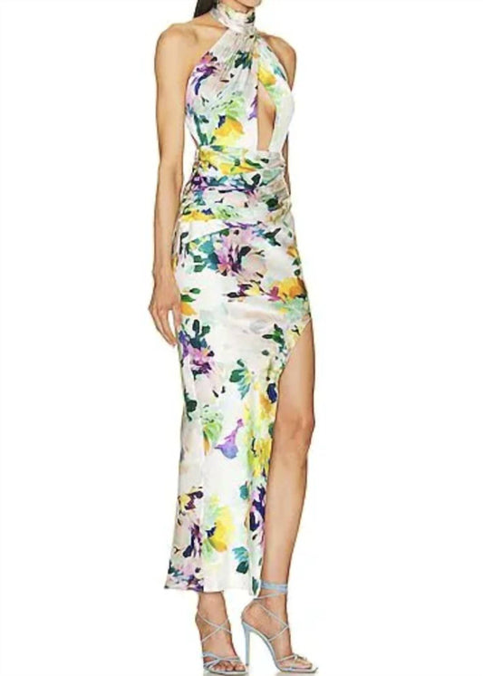 Halter Cut Out Asymmetrical Gown