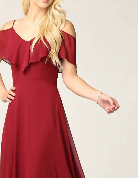 Eva USA - Chiffon Cold Shoulder Ruffle Sleeve Bridesmaid Dress - Rack Hunt -