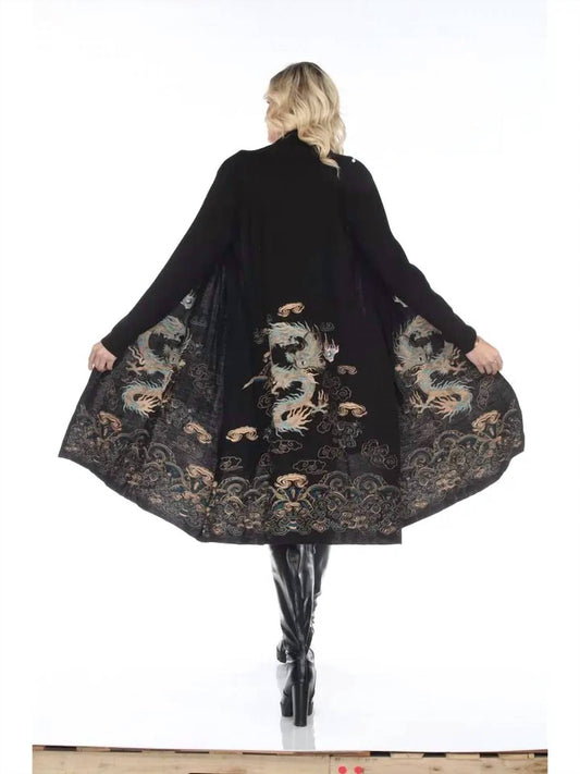 Embroidered Dragon Long Cardigan