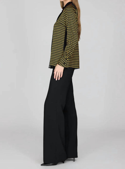 Stitch Print Silk Mandarin Collar Blouse with Relaxed Sleeve