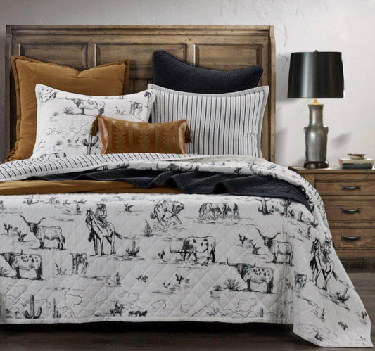 Paseo Road - Ranch Life Western Toile Reversible Quilt Set - Rack Hunt -