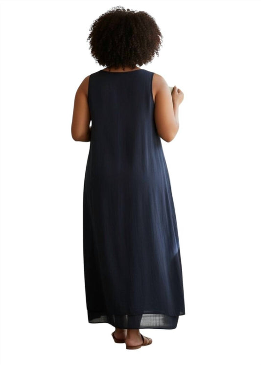 Crepe Sleeveless Shift Maxi Dress