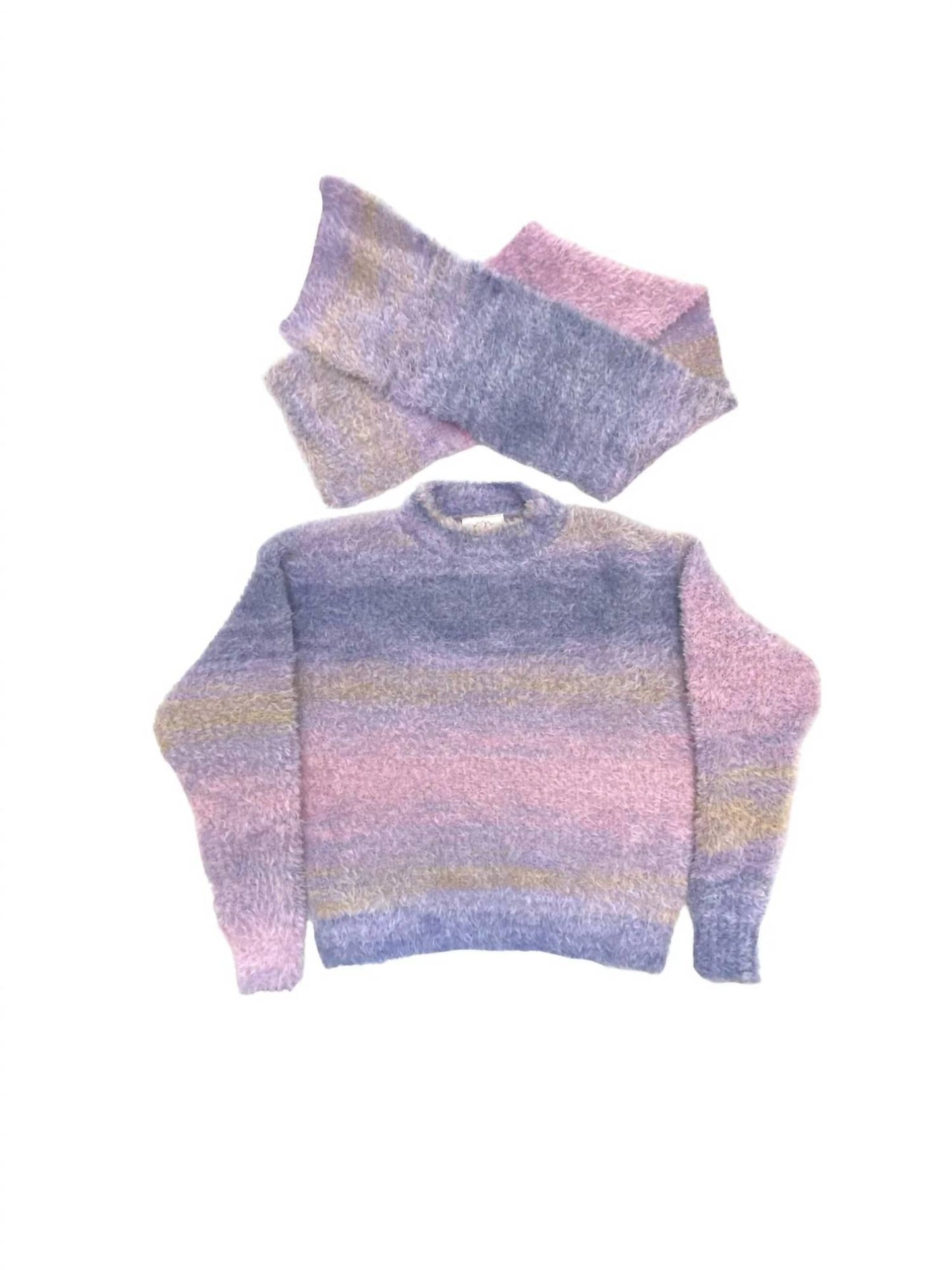 Plush Knit Sweater With Scarf