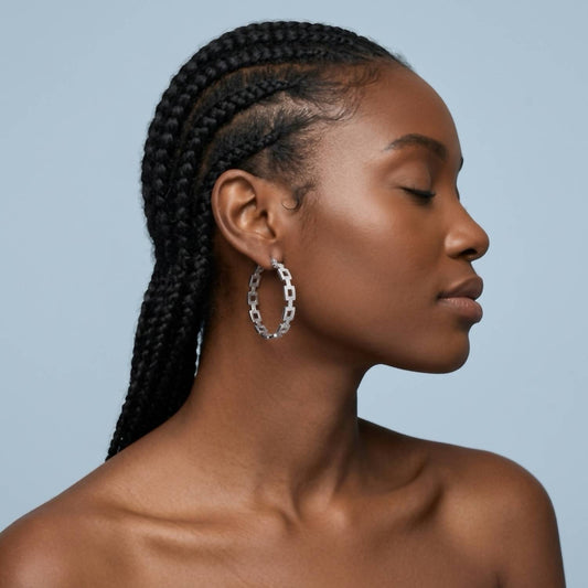 Square Link Pave Hoop Earrings