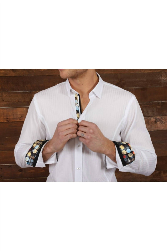 Long Sleeve Jacquard Button Down Shirt With Contrasting Trim