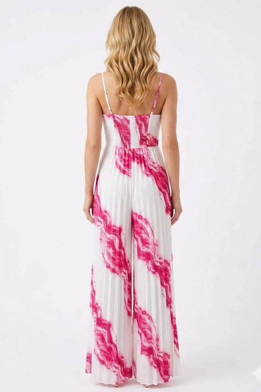 Abstract Print Pleated Maxi Jumpsuit