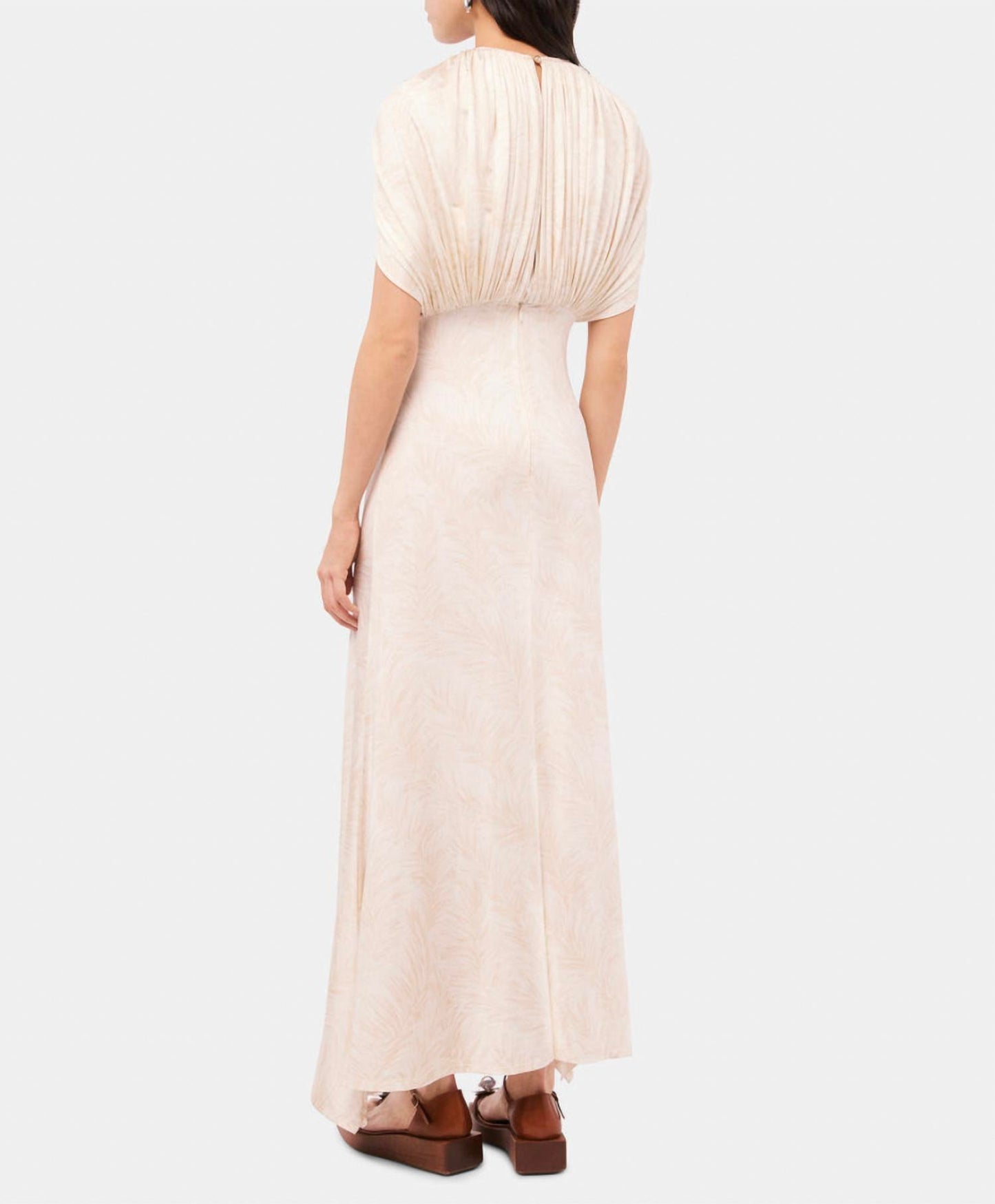 Long Dress with Feather Print and Draping Details