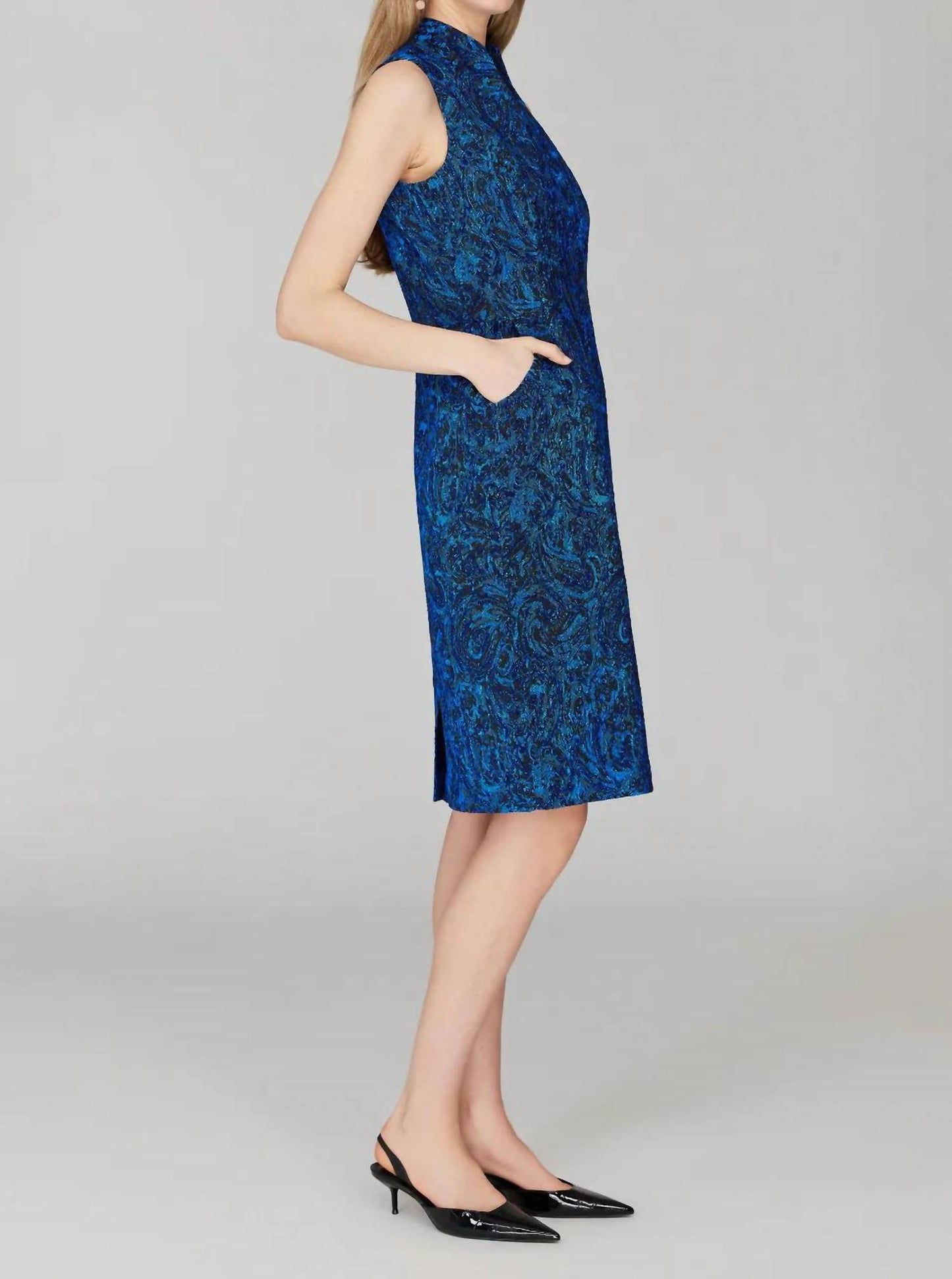 Paisley Stretch Jacquard Fitted Dress