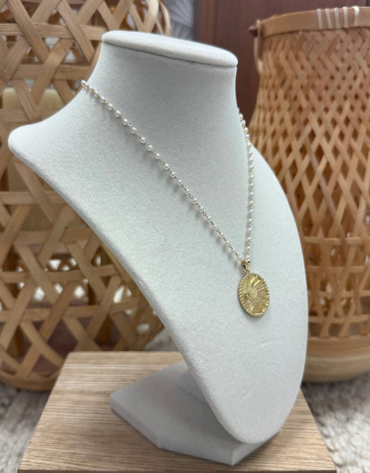 Women's Pearl Necklace With Large Disk Pendant