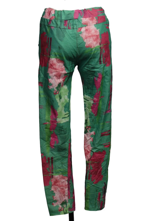 Women's Crinkled Abstract Parrot Print Drawstring Pant