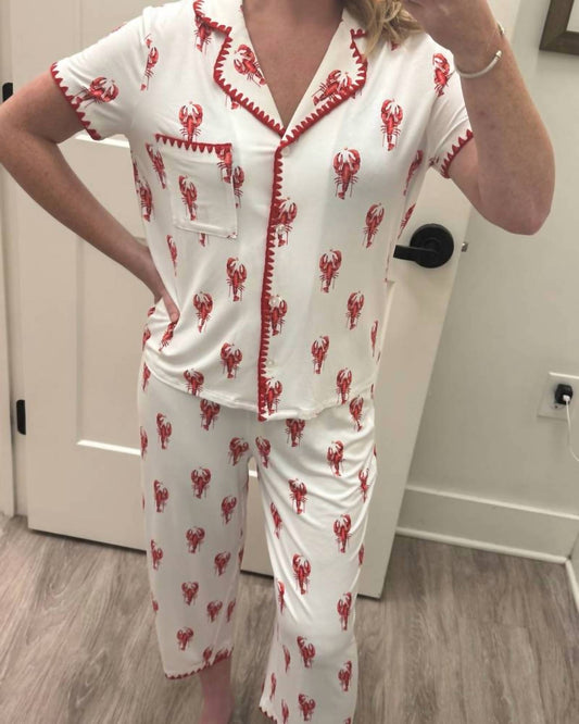 Cute Stitching Lobster Cropped Pajama Set