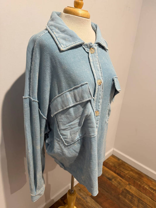 Women's Vintage Patchwork Drop Shoulder Shacket