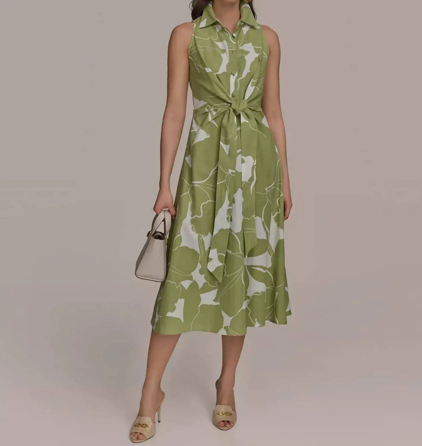 Donna Karan - Printed Linen Blend Shirt Dress - Rack Hunt
