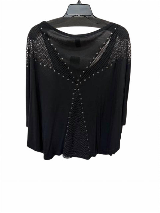Women Oversized Flutter Sleeve Fishnet Studded Blouse