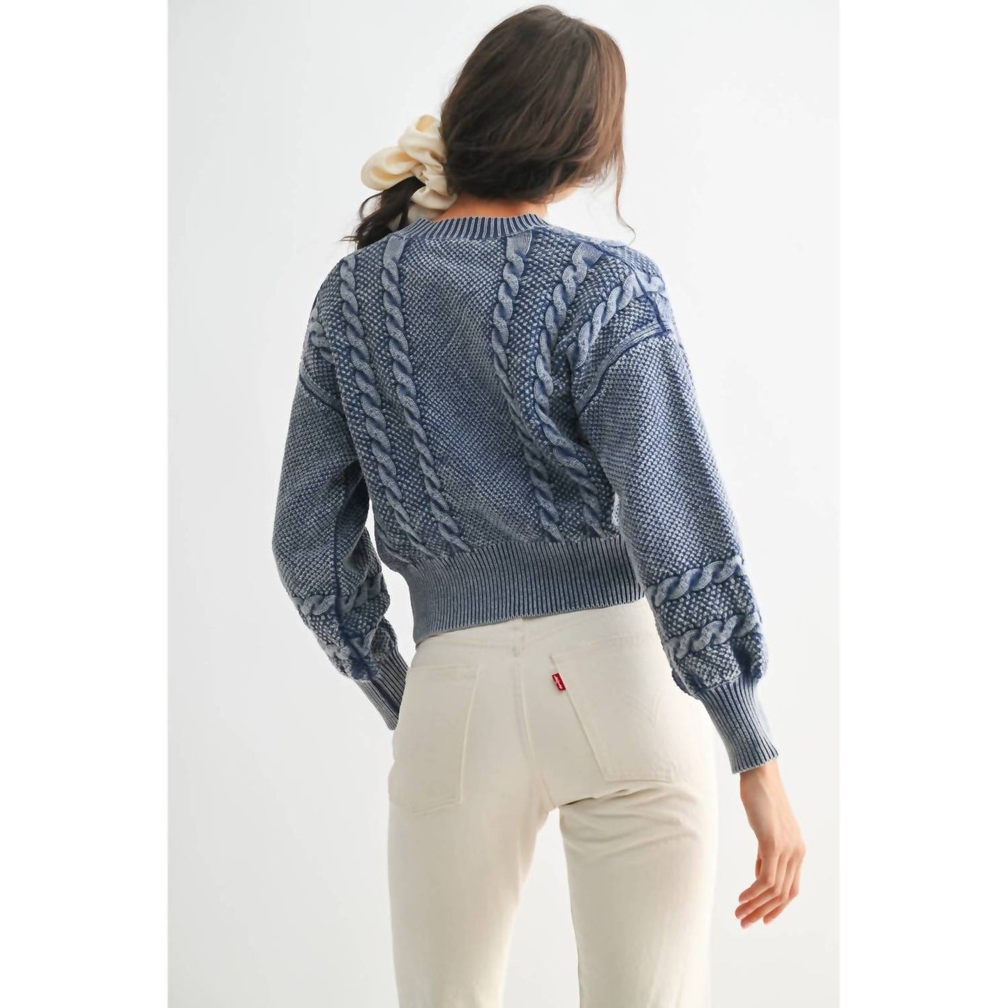 Washed Blended Cable Knit Cardigan