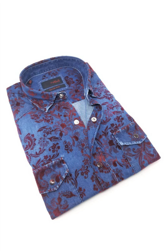 Denim Button Down Shirt With Flocking