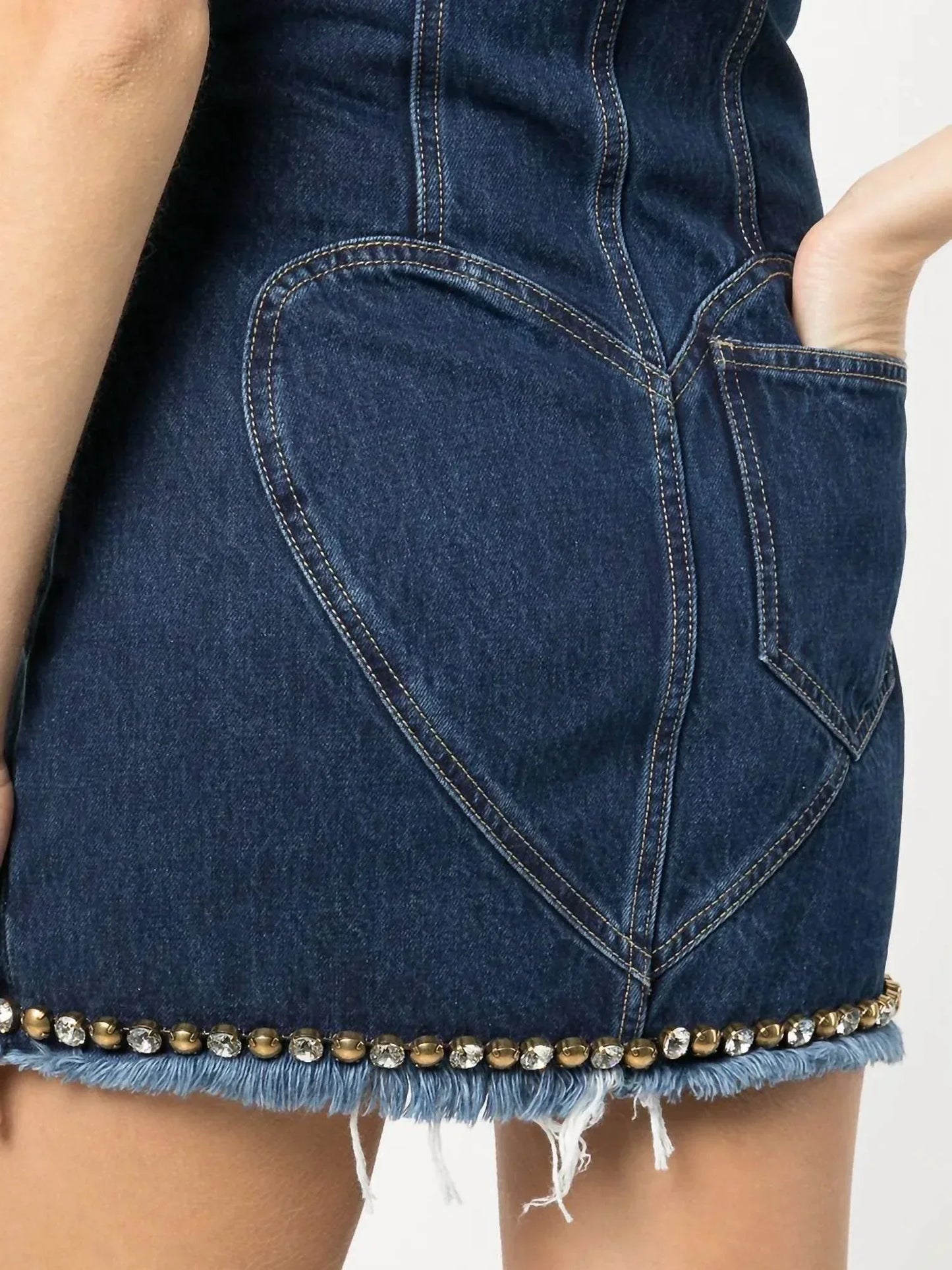 AREA - Strapless Crystal Embellished Denim Mini Dress - Rack Hunt