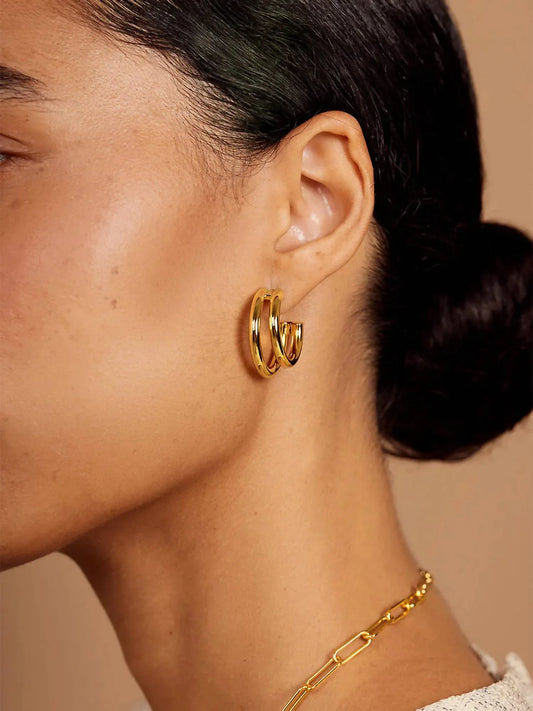 Rho - Women's Two Tone Small Double Hoop Earring - Rack Hunt