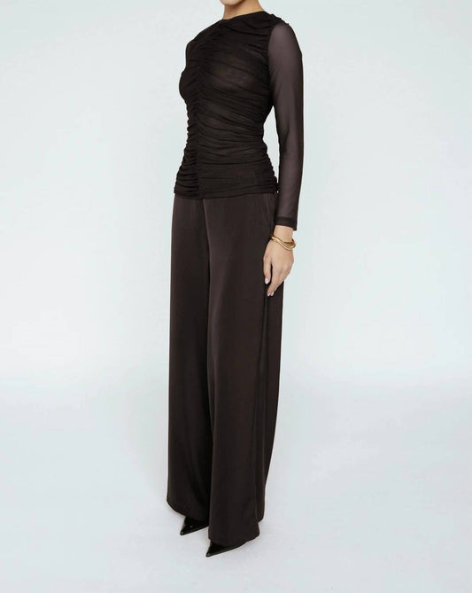 Ruched Mesh Long Sleeve Top