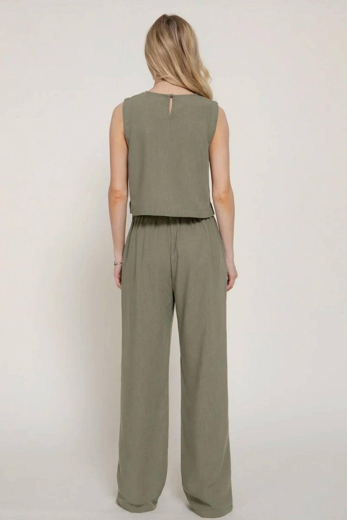 Linen-style Crop Top And Pant Set