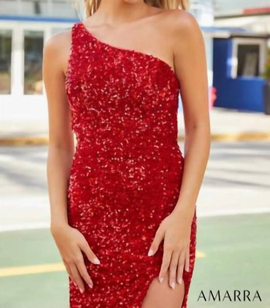 One Shoulder Sequin Evening Gown
