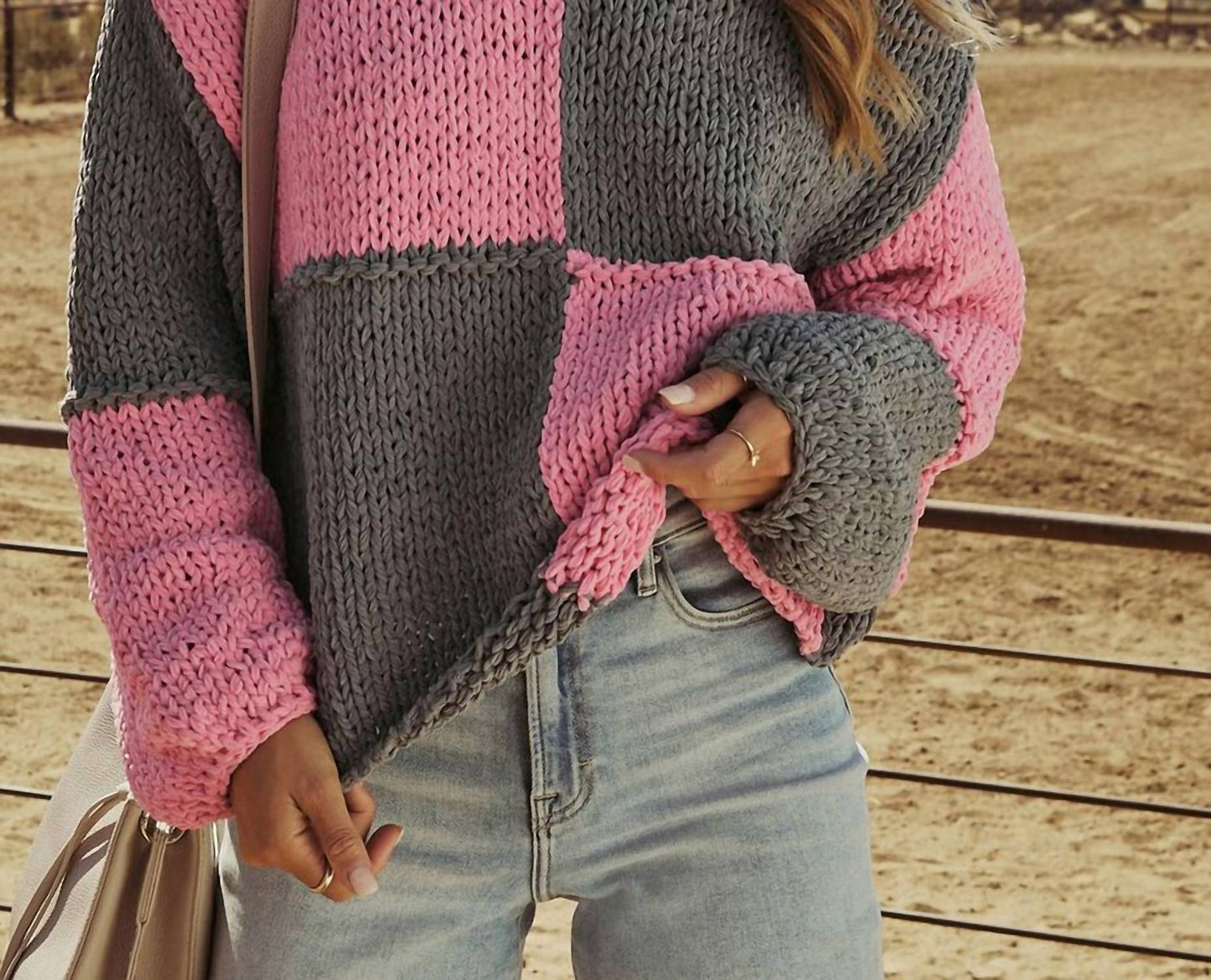 Bonfire Gleam Crochet Colorblock Sweater
