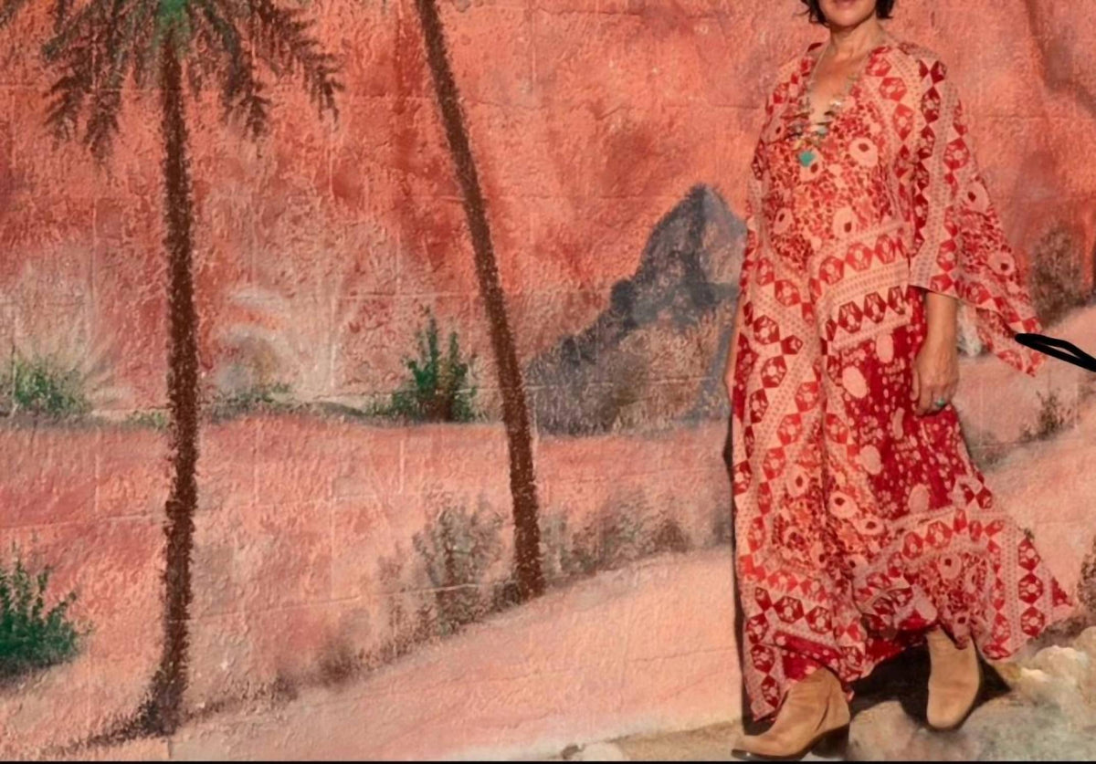 Audrey Printed Butterfly Sleeves Maxi Dress