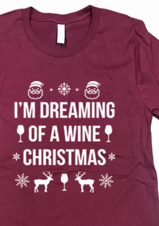 Urbanarteez - Women's Dreaming Of A Wine Christmas Tee - Plus - Rack Hunt -