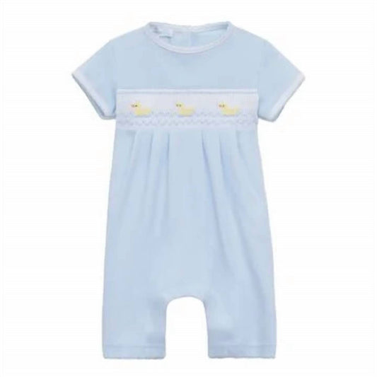 Girl's Little Ducklings Smocked Short Playsuit