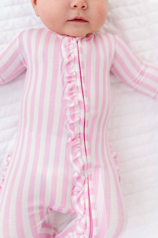 Stripe Ribbed Ruffle Convertible Romper