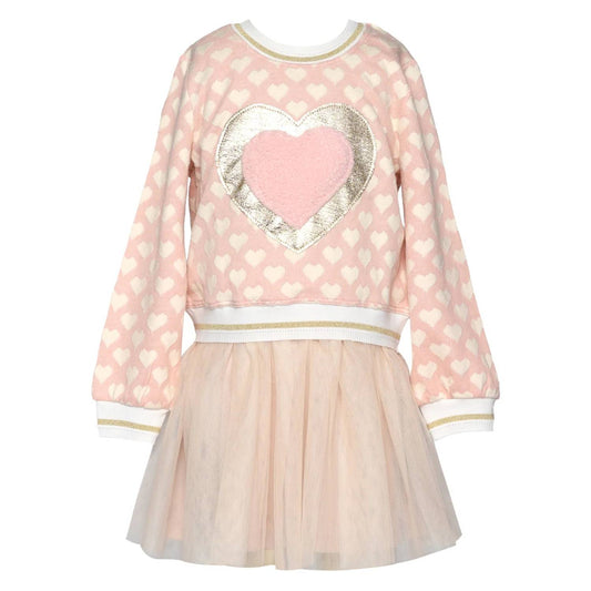 Girl's Faux Fur Heart Twofer Dress