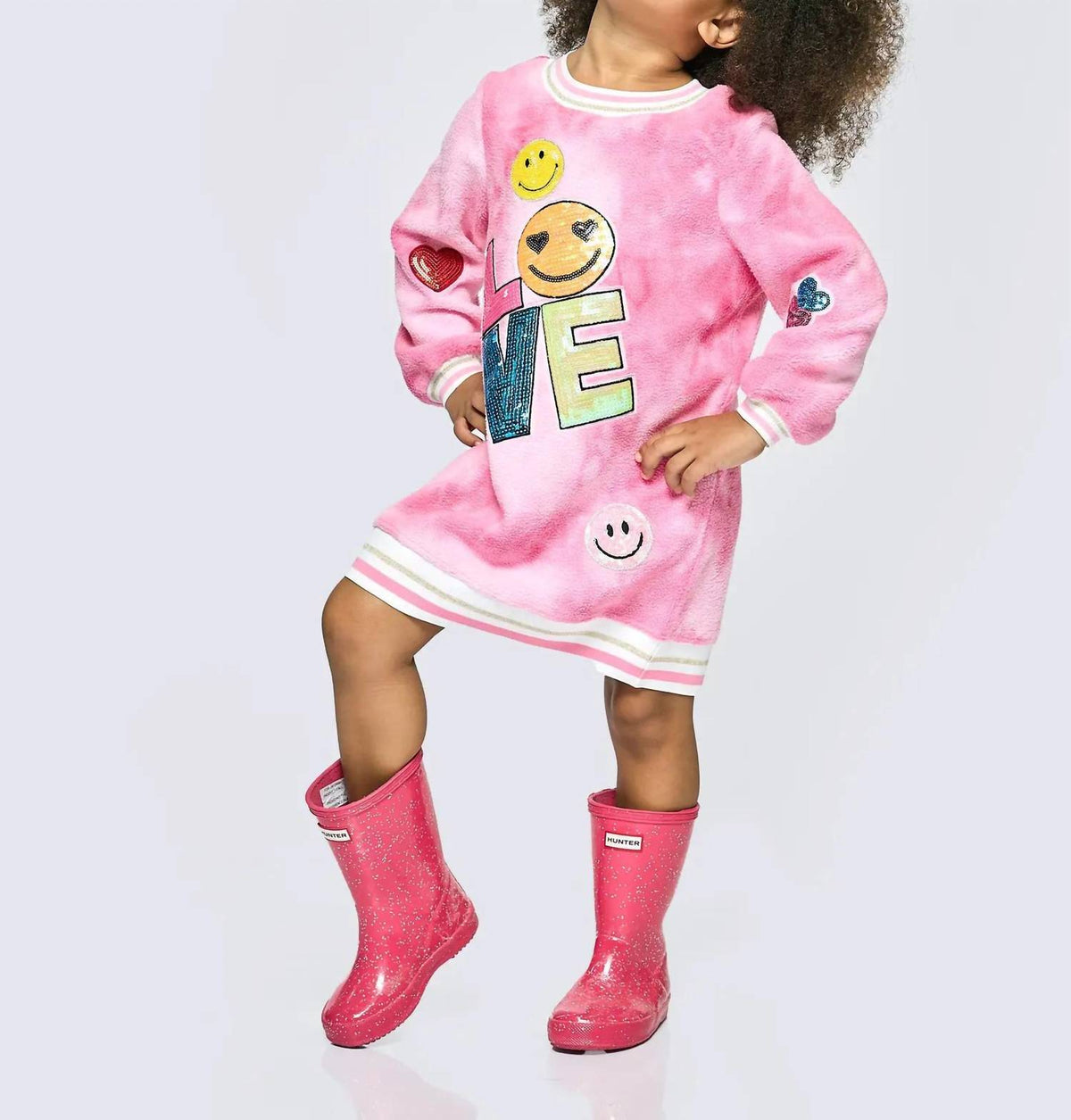 Girls Long Sleeve Love Trim Dress